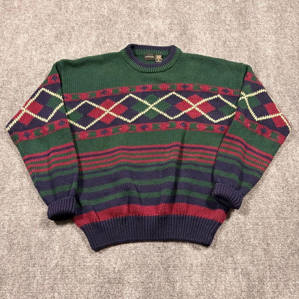vintage 90s structure argyle grandpa knit heavyweight sweater